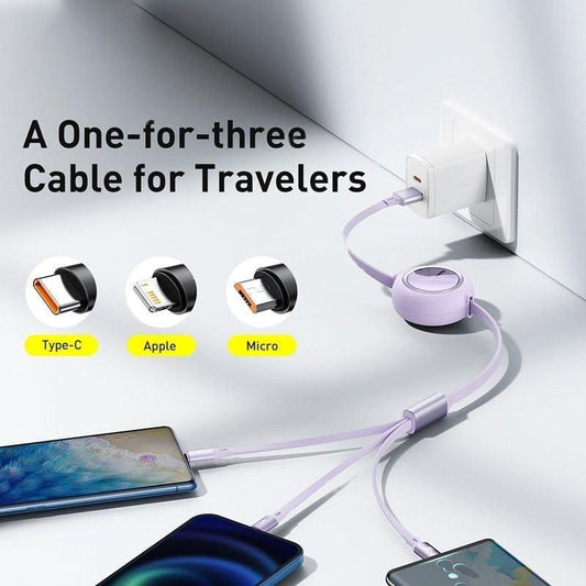 3 in 1 Charging Data Cable – USB to Micro USB, Type-C & iOS