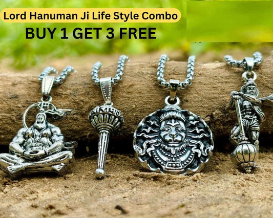 Lord Hanuman Chain with Pendant – Oxidized Silver (Pack of 4)